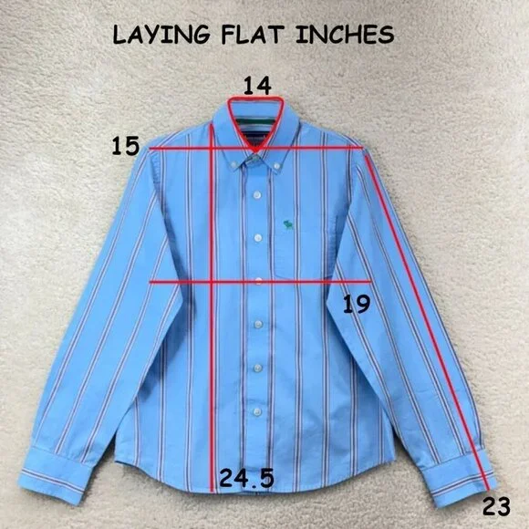 Abercrombie Kids Medium Cotton Striped Blue Button Down Shirt Collared Casual - Picture 3 of 7